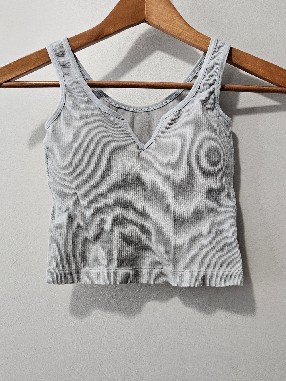 Light Blue Ribbed V-Neck Crop Tank
